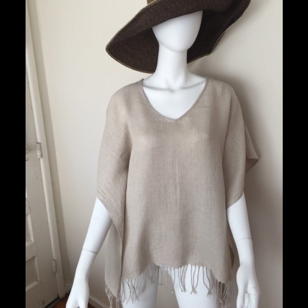 NWOT Michael Kors beige linen poncho/top w/fringes